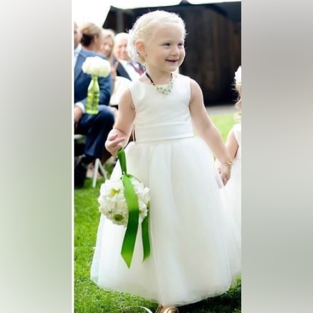 David Bridal Satin Flower Girl dress with tulle skirt